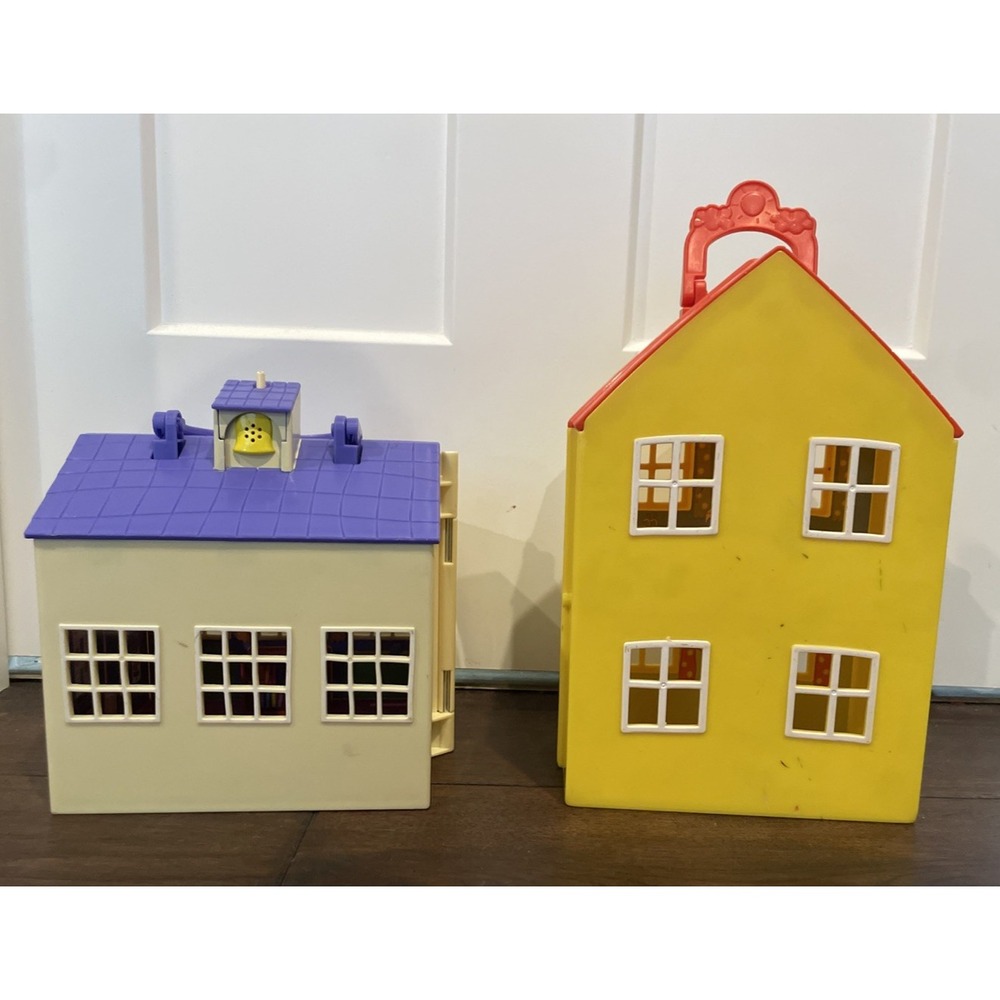 Peppa Pig School House Playset Classroom 2003 Jazwares Plastic Handled Lot Of 2